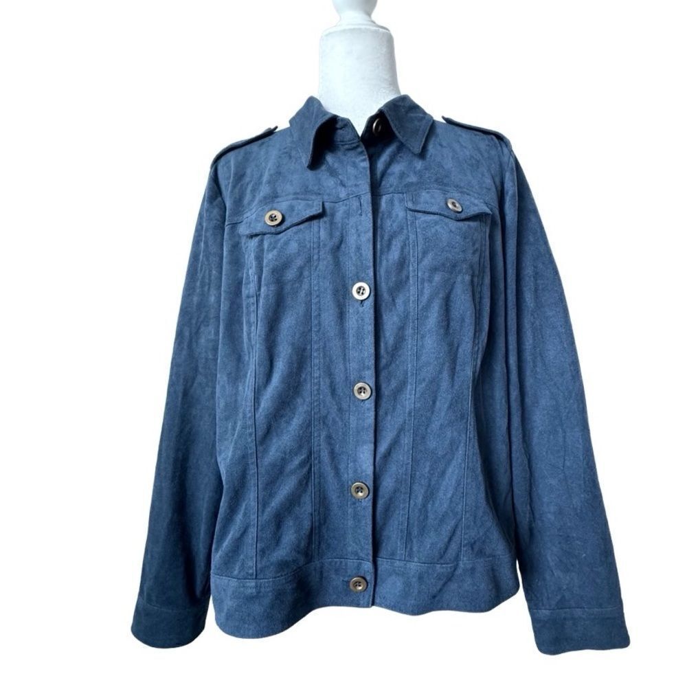 Ultra Suede Blue Jacket Military Style Long Sleeve